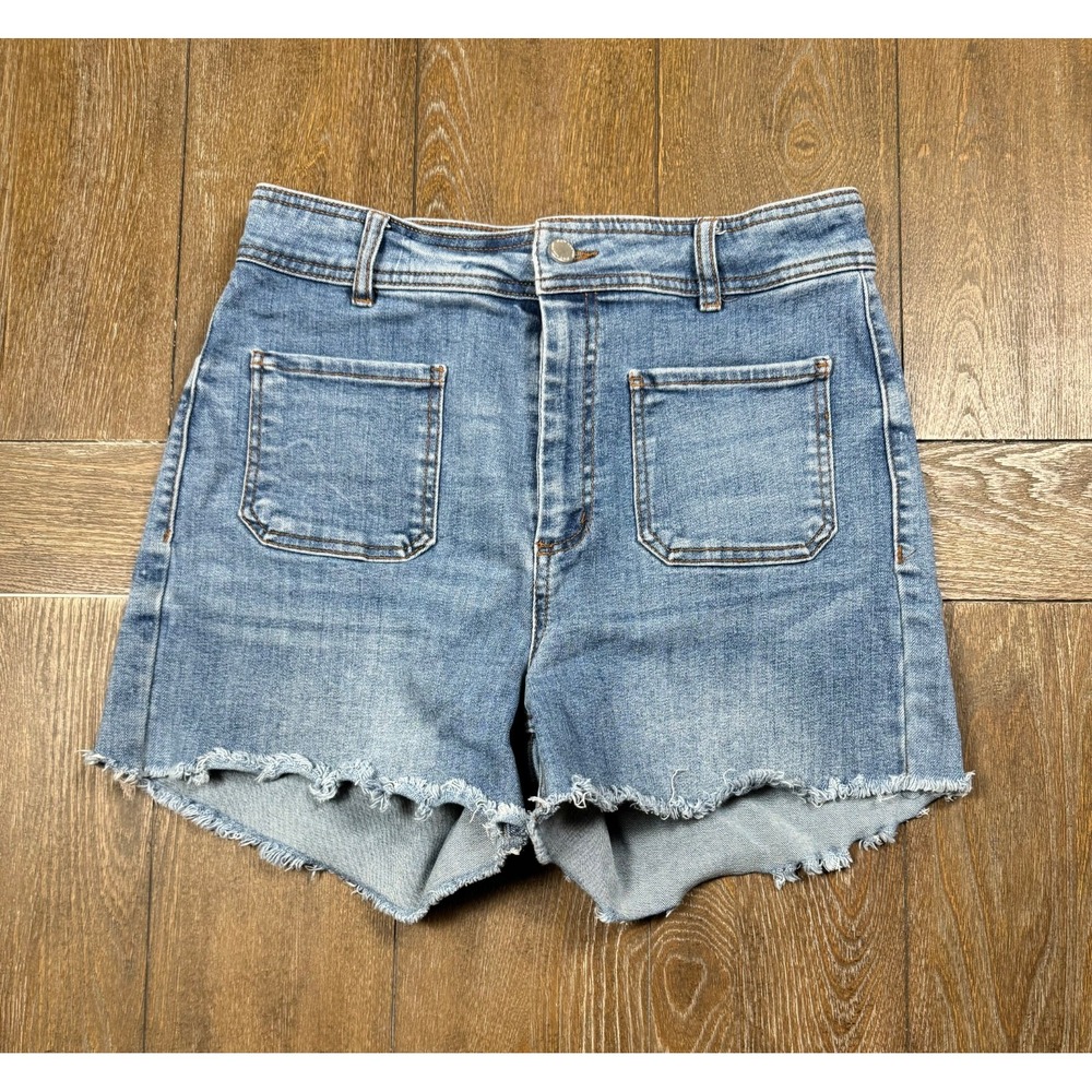 OAT New York Denim Shorts Size 10/30 High Rise Raw Hem Medium Wash 3346